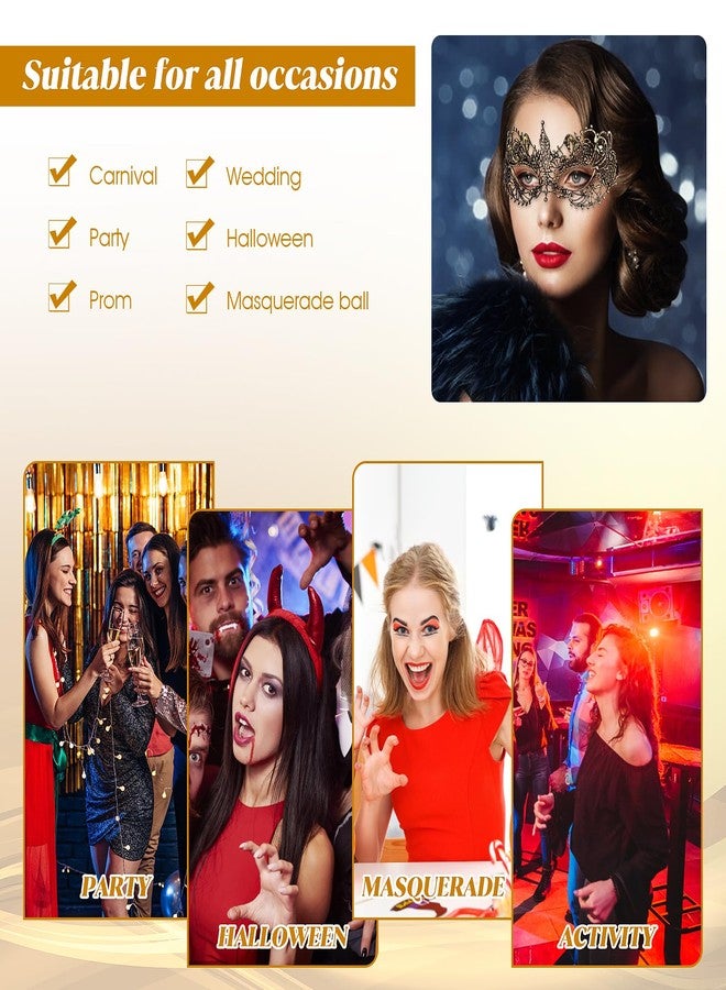 WY LIGHTING LEVEL قناع تنكري من 3 قطع للنساء، أقنعة تنكرية فاخرة، قناع وجه من الدانتيل، أقنعة البندقية، أقنعة ماردي غرا، قناع دانتيل لحفلات الرقص، زي تنكري من البندقية، حفلة تنكرية للهالوين (20 سم/7.84 بوصة) - Image 5